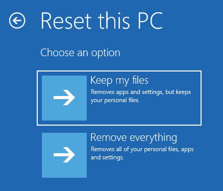 windows recovery troubleshoot reset pc keep files