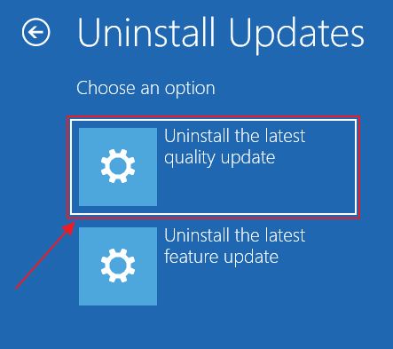 windows recovery disinstalla l'ultimo aggiornamento di qualità