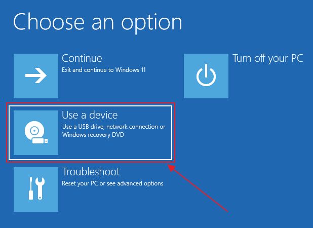 windows recovery use a device