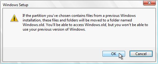 windows setup previous version warning
