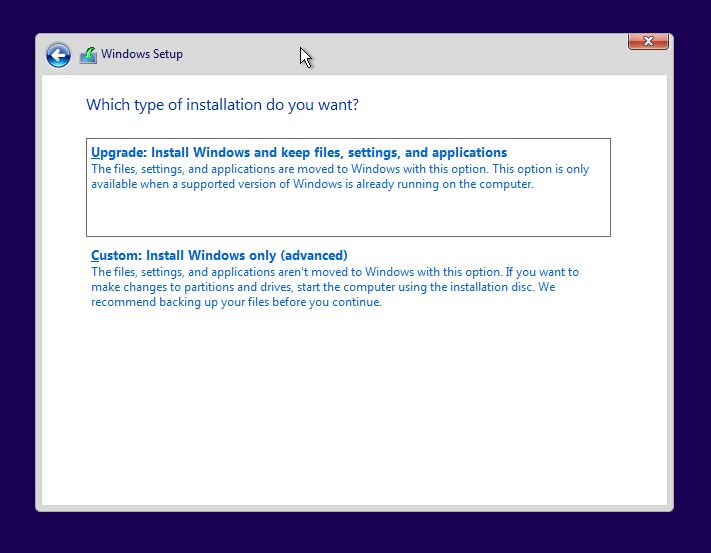 windows setup upgrade keep files settings aplications