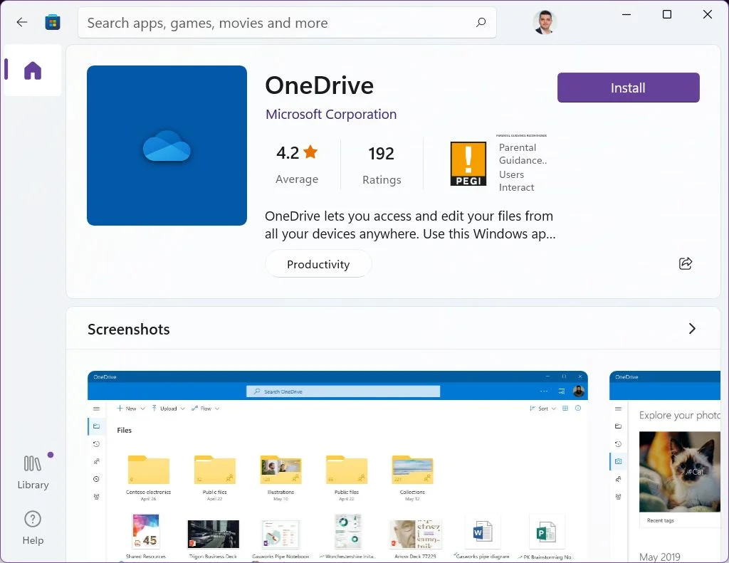 windows store onedrive native app