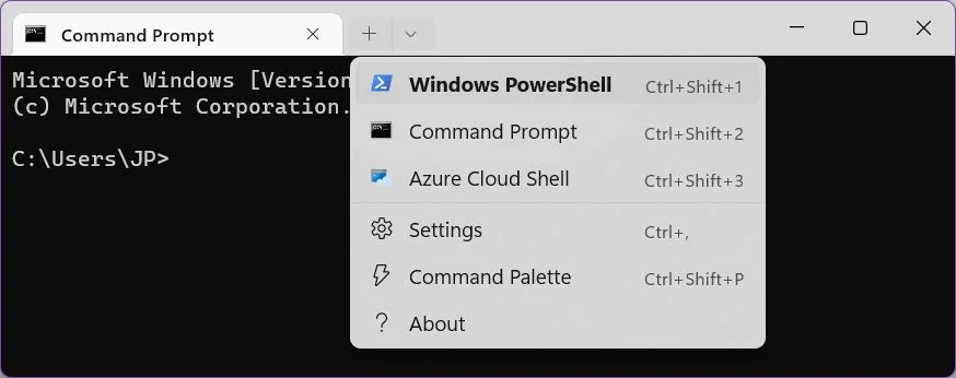 terminal do windows abre o separador powershell