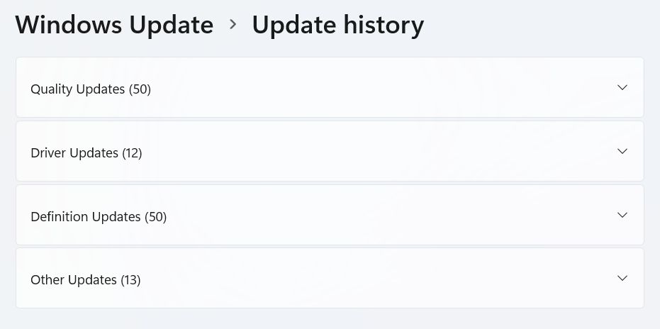 windows update history list