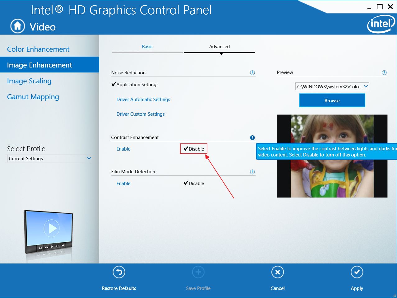 Intel hd graphics control panel contrast enhancement