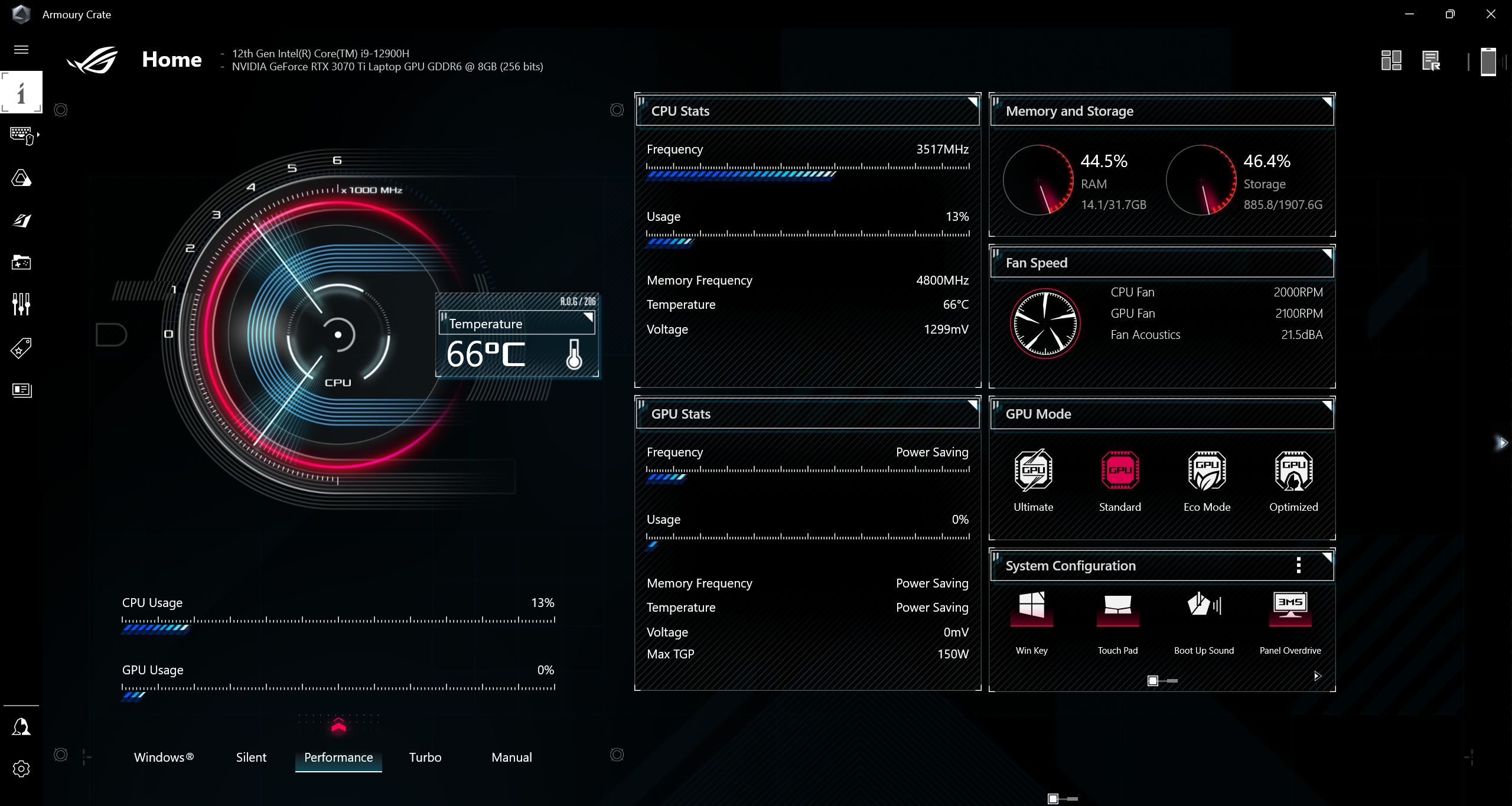 asus armoury crate no balanced mode