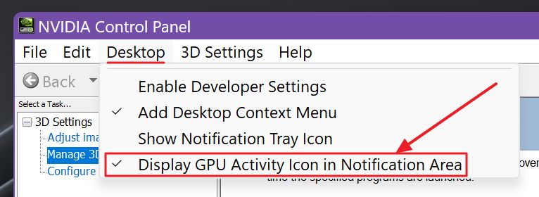 nvidia control panel gpu activity icon