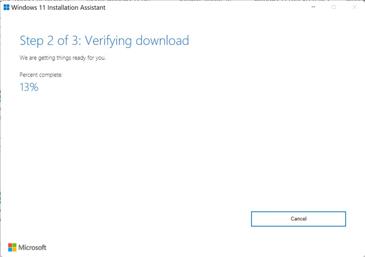 windows 11 installation assistant verifying download