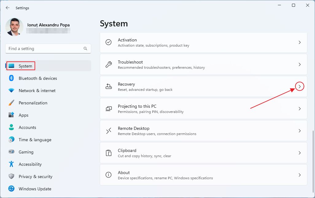 windows 11 settings system recovery