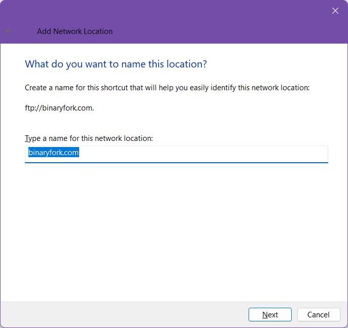 windows add network location ftp share location name
