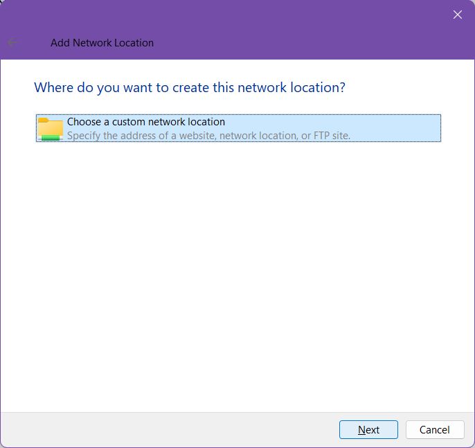 windows add network location wizard 2