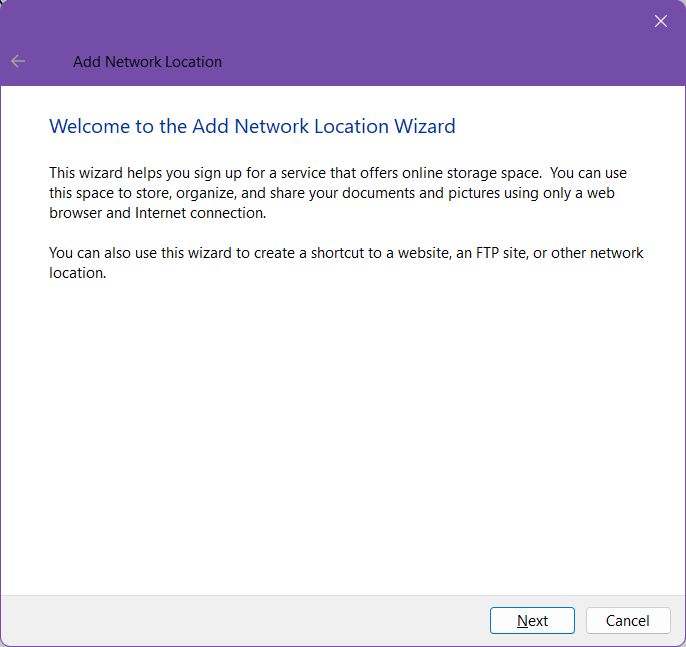 windows add network location wizard