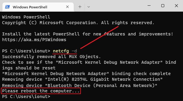 windows command prompt netcfg restablecimiento de red