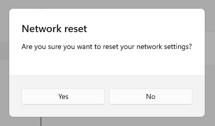 Fenster bestätigen Netzwerk zurücksetzen