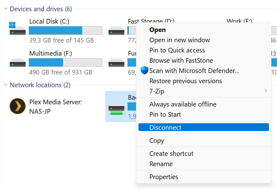 windows disconnect mapped network drive