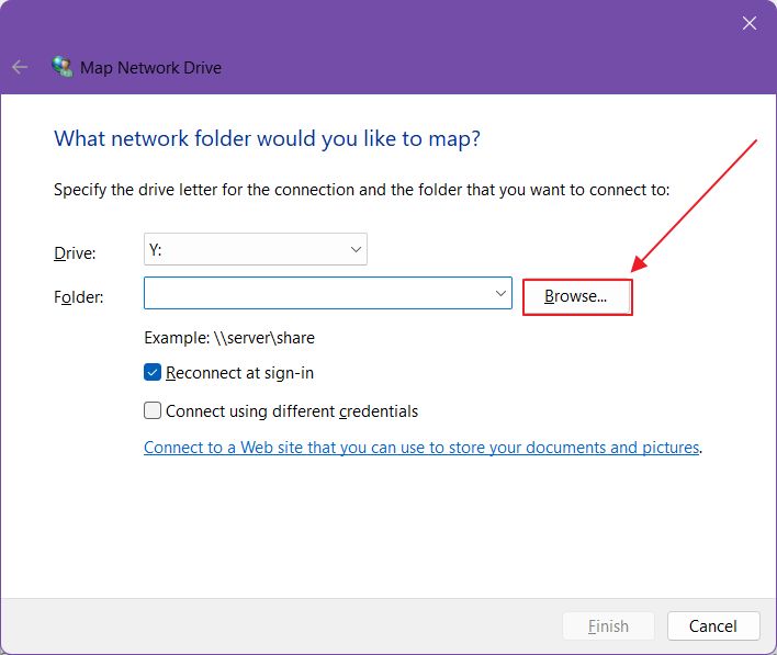windows map network drive dialog browse