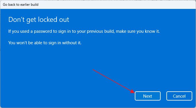windows recovery go back earlier build password reminder