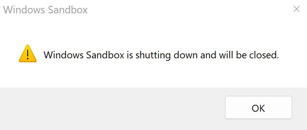 windows sandbox shut down
