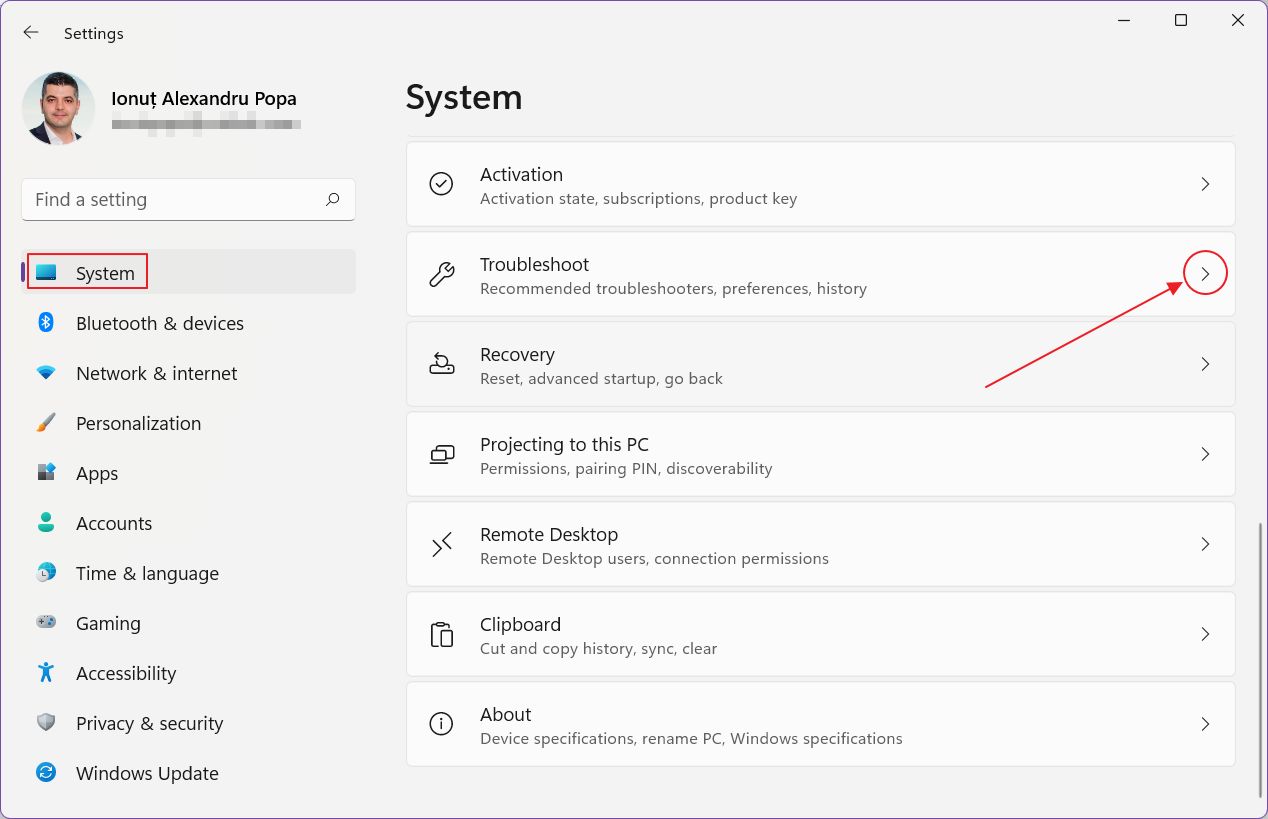 configuración de windows solución de problemas del sistema