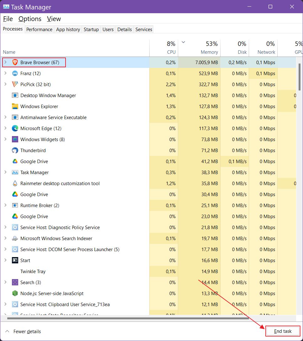 windows task manager end task