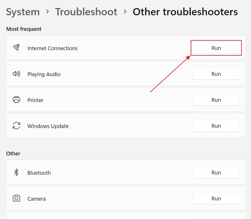 Windows-Fehlerbehebung für Internetverbindungen