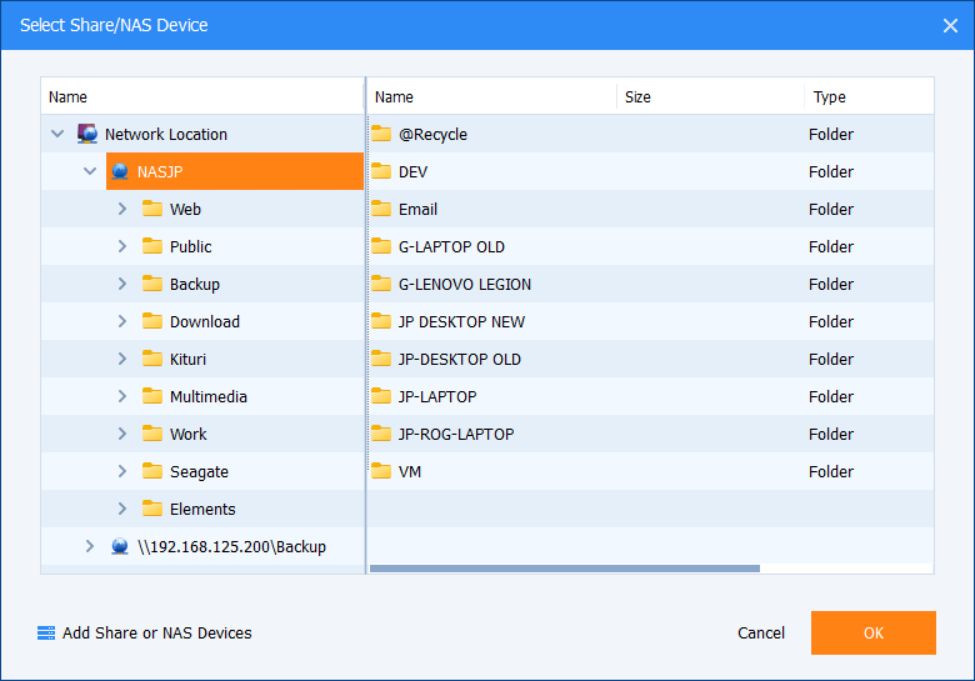 aomei backupper browse nas