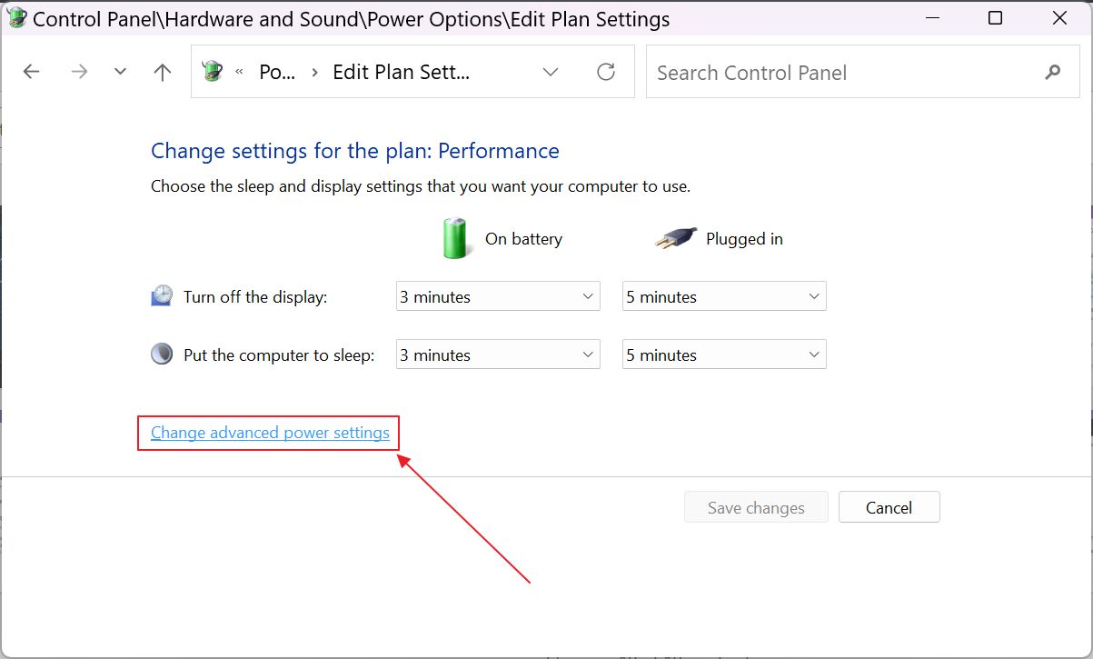 control panel change advanced power plan settings