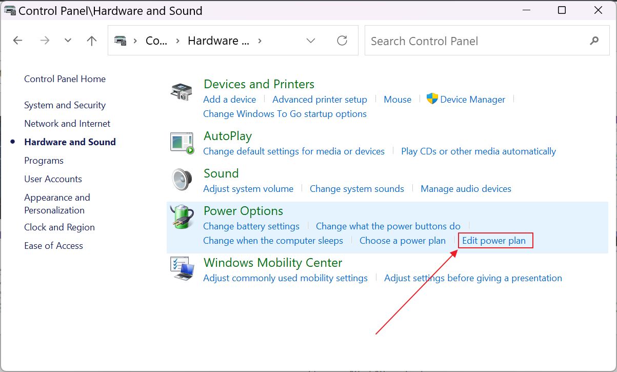 control panel edit power plan