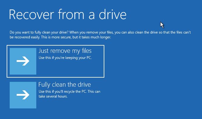 recovery drive just remove files or fully clean drive