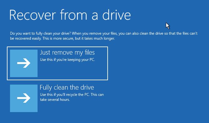 le disque de récupération ne supprime que les fichiers ou nettoie complètement le disque