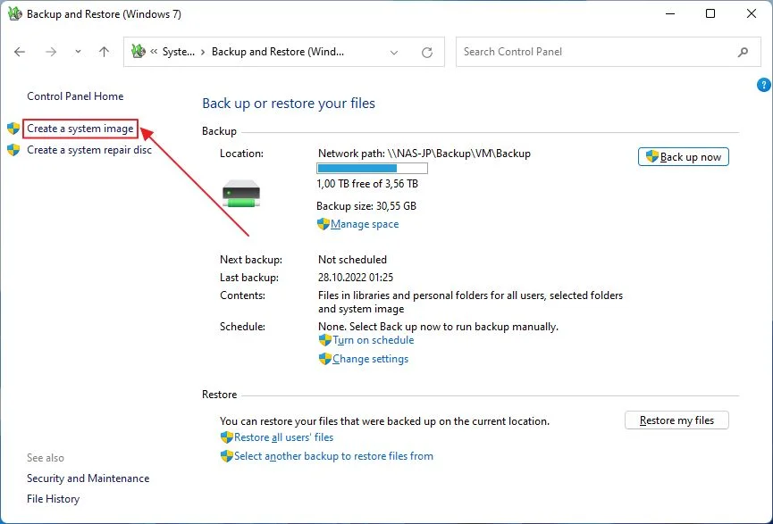 windows backup and restore create a system image