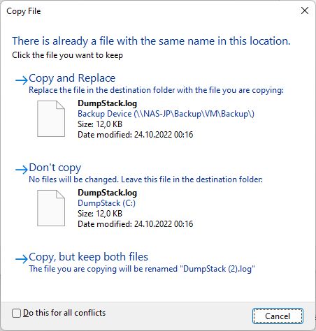 windows backup conflict resolution