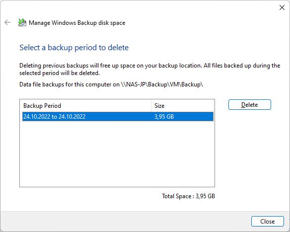 windows backup löschen Zeitraum