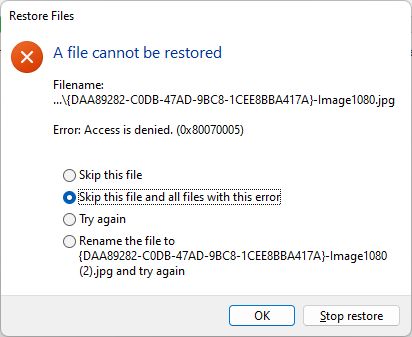 windows backup file cannot be restored error