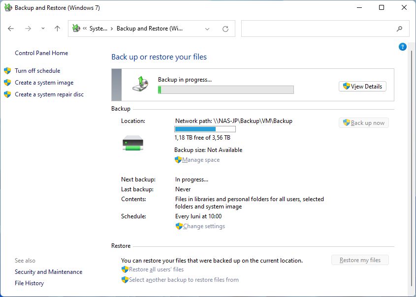 windows backup in progress