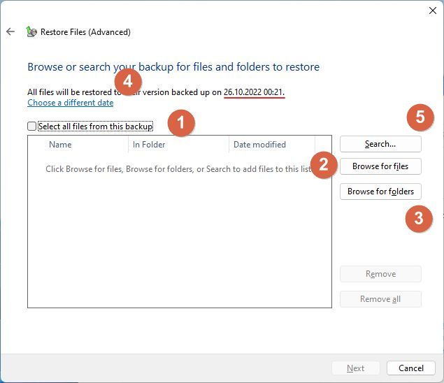 windows backup restore files select content