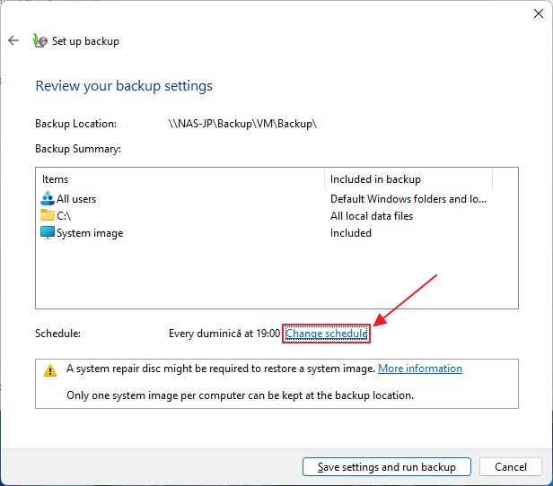 Windows Backup Review Einstellungen