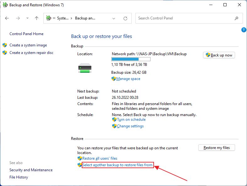 windows backup select another backup to restore files from