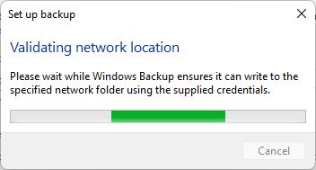 windows backup verifying network location
