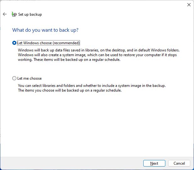 windows backup what do you want to back up
