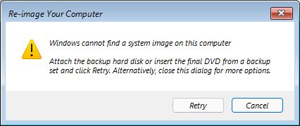 windows cannot find a system image on this computer