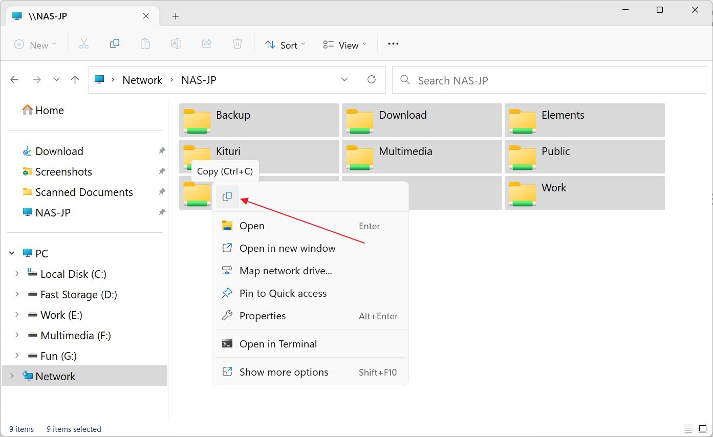 windows copy network drive folders