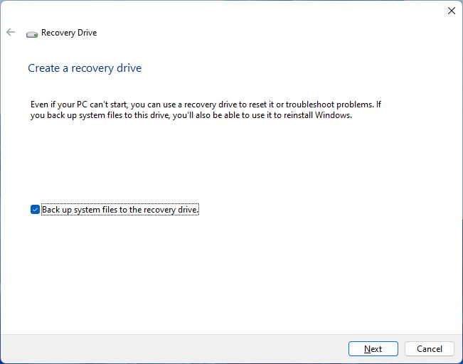windows create a recovery drive