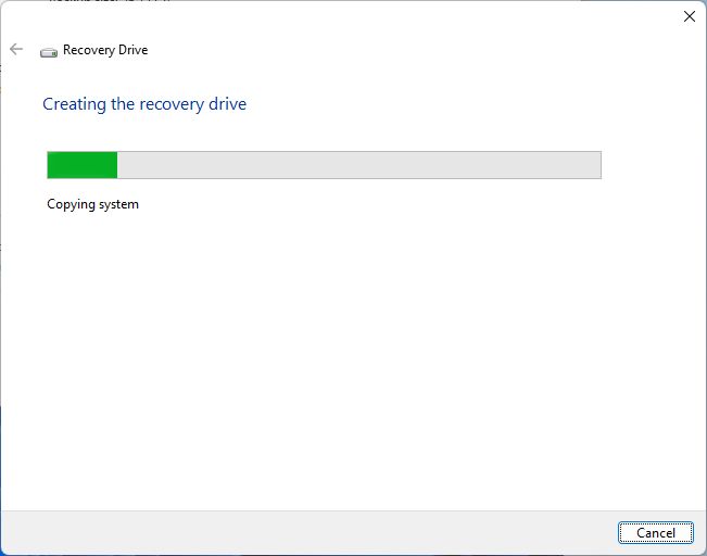 windows creating the recovery drive