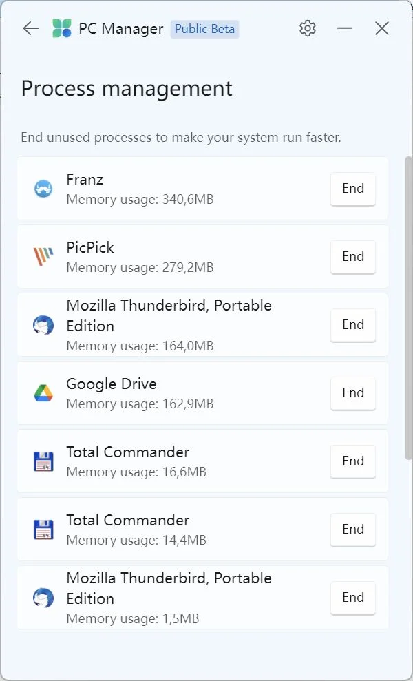 windows pc manager gestion des processus