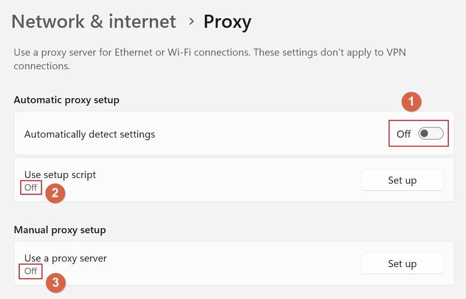 proxy di windows disattivato