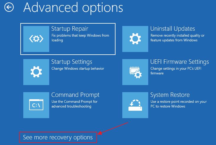 windows recovery more options