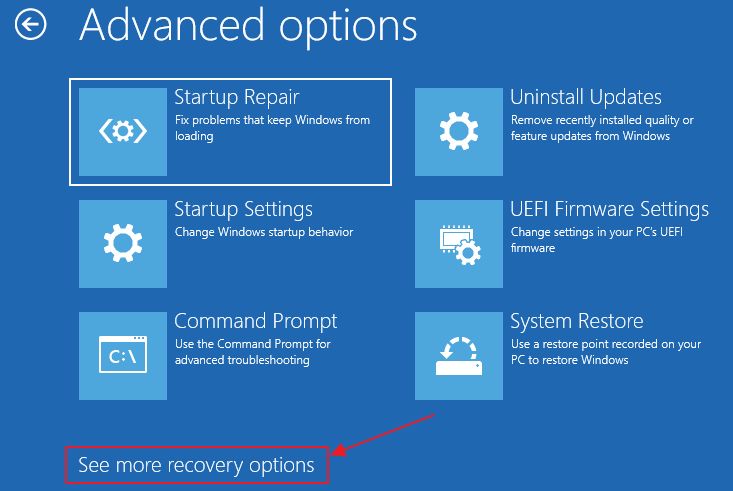 récupération de windows plus d'options