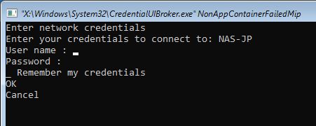 windows recovery network location credentials