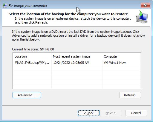 Windowsの回復ネットワークの場所が検出された